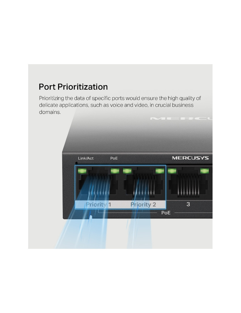 Мрежов комутатор Mercusys MS105GP, 5 портов, 4x PoE+ - 8