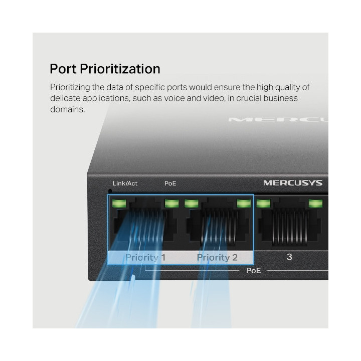 Мрежов комутатор Mercusys MS105GP, 5 портов, 4x PoE+ - 8