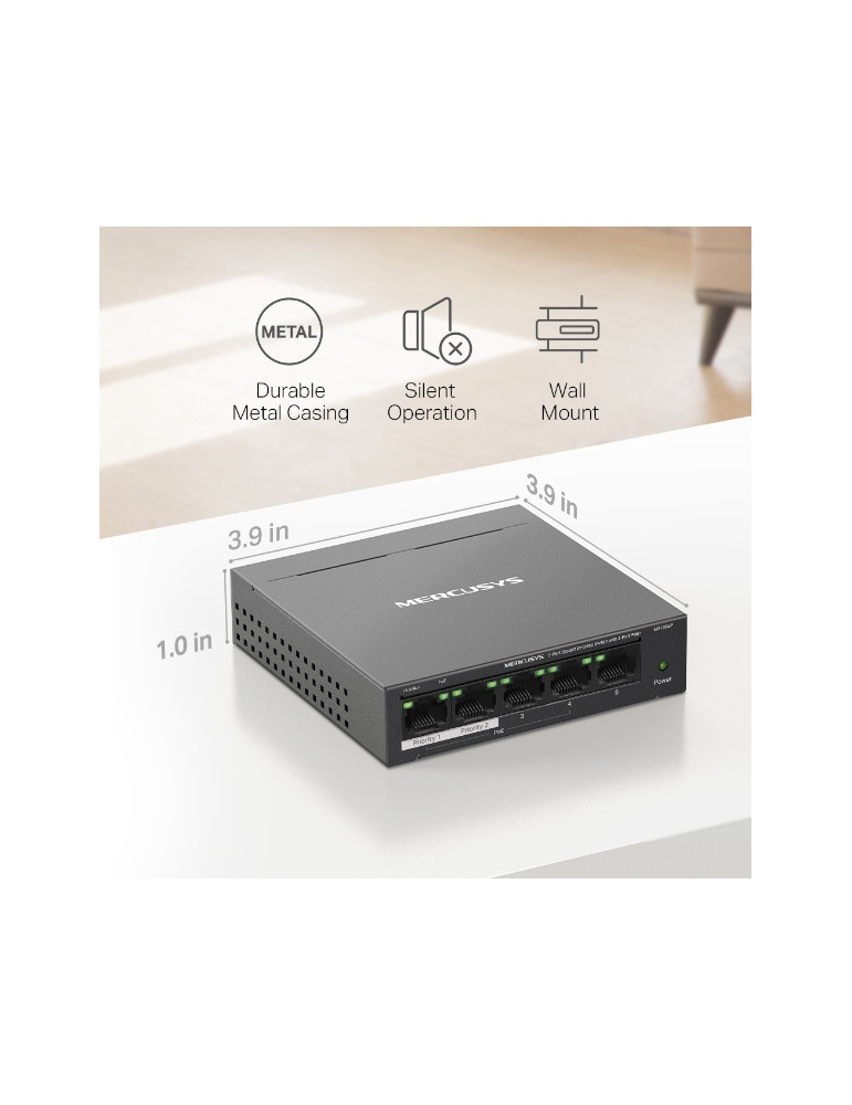 Мрежов комутатор Mercusys MS105GP, 5 портов, 4x PoE+ - 10
