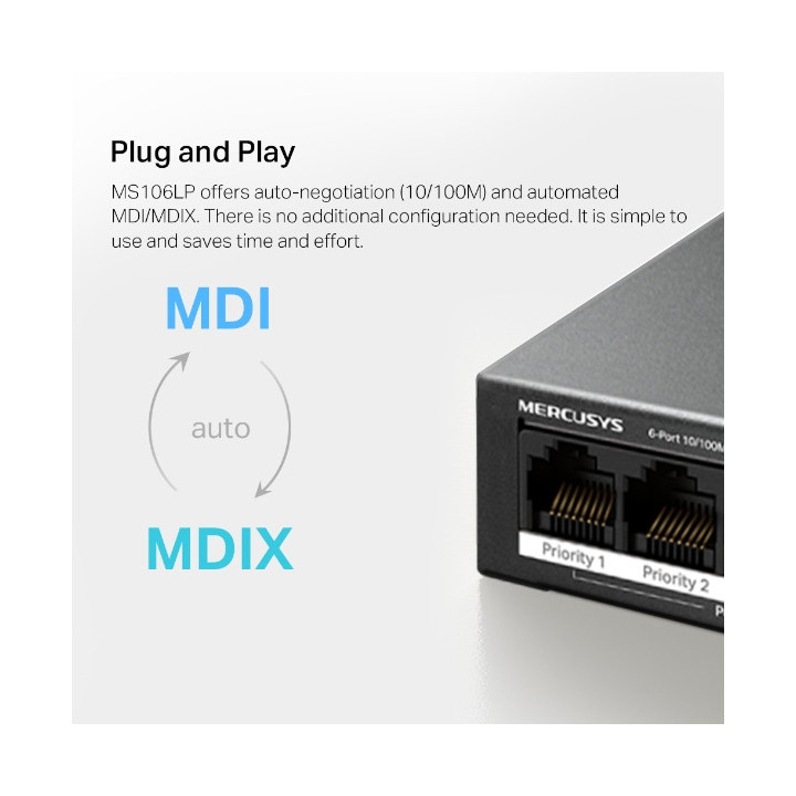 Мрежов комутатор Mercusys MS106LP, 6 портa 10/100 Mbps с 4 PoE+ - 9