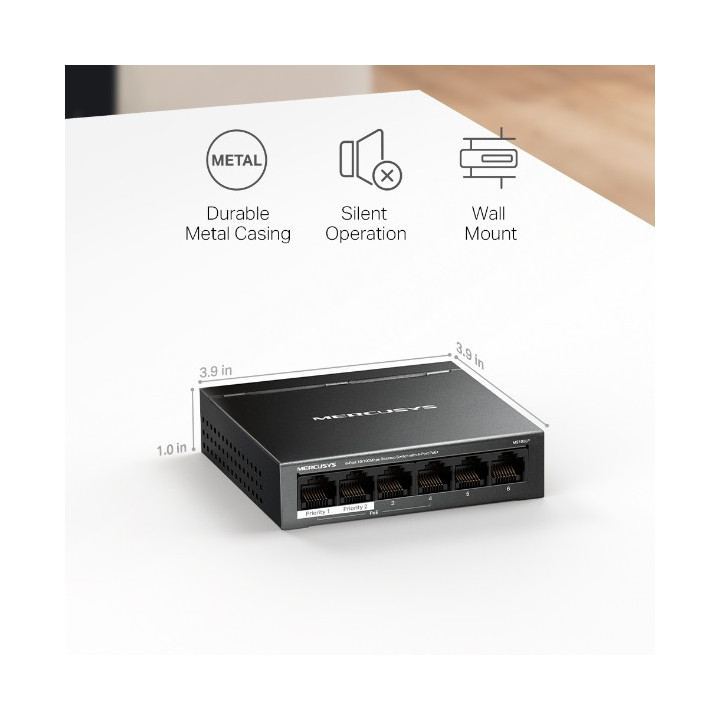Мрежов комутатор Mercusys MS106LP, 6 портa 10/100 Mbps с 4 PoE+ - 10