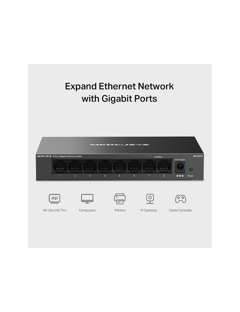 Мрежов комутатор Mercusys MS108GS, 8 портова, 1Gbps - 2