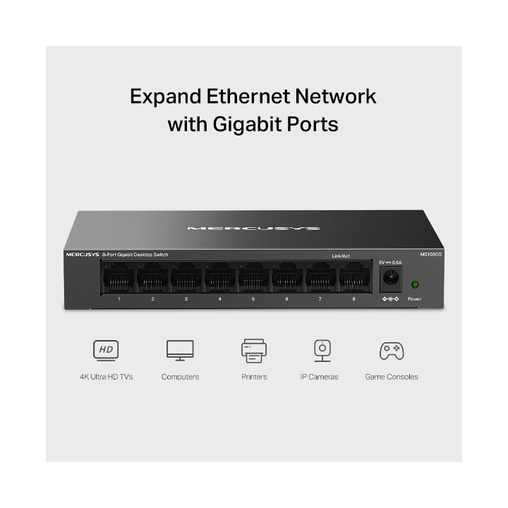Мрежов комутатор Mercusys MS108GS, 8 портова, 1Gbps - 2