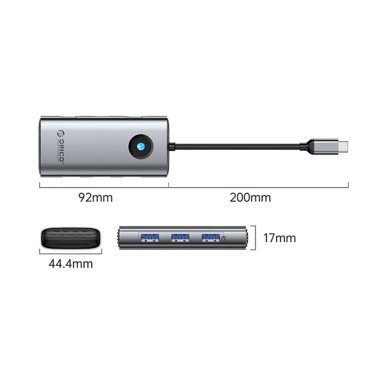 Докинг станция Orico PW11-6P25R-GY-BP, Type-C, HDMI, USB-A x3, RJ45 2.5Gbps, PD 100W - PW11-6P25R-GY-BP - 2