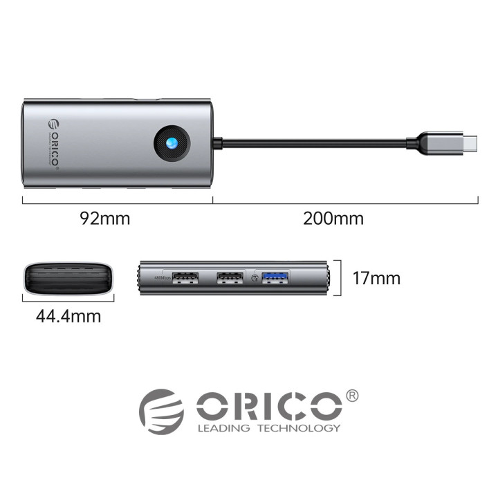 Докинг станция Orico PW11-6P25R-GY-BP, Type-C, HDMI, USB-A x3, RJ45 2.5Gbps, PD 100W - PW11-6P25R-GY-BP - 3