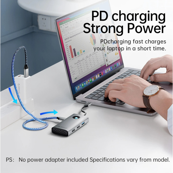 Докинг станция Orico PW11-6P25R-GY-BP, Type-C, HDMI, USB-A x3, RJ45 2.5Gbps, PD 100W - PW11-6P25R-GY-BP - 14