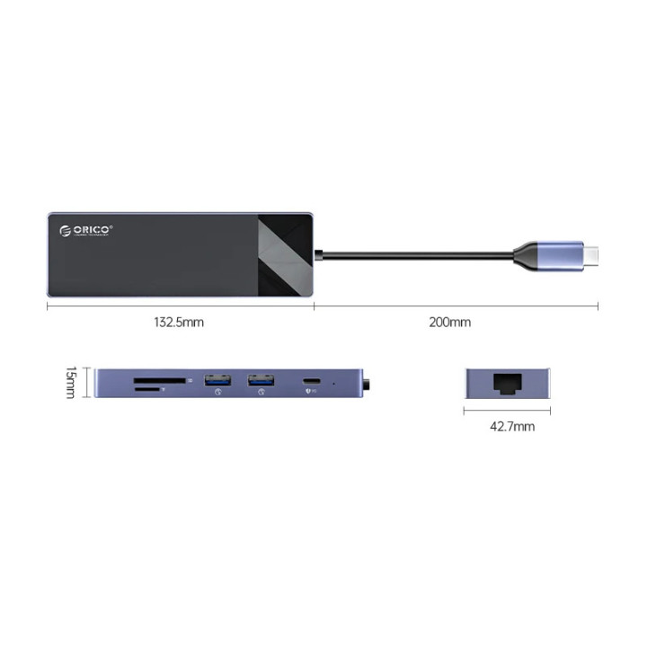 Докинг станция Orico DM-10P-BK-BP, Type-C, HDMI, USB-A x4, USB-C PD100W, LAN 1Gbps, SD/TF - DM-10P-BK-BP - 2