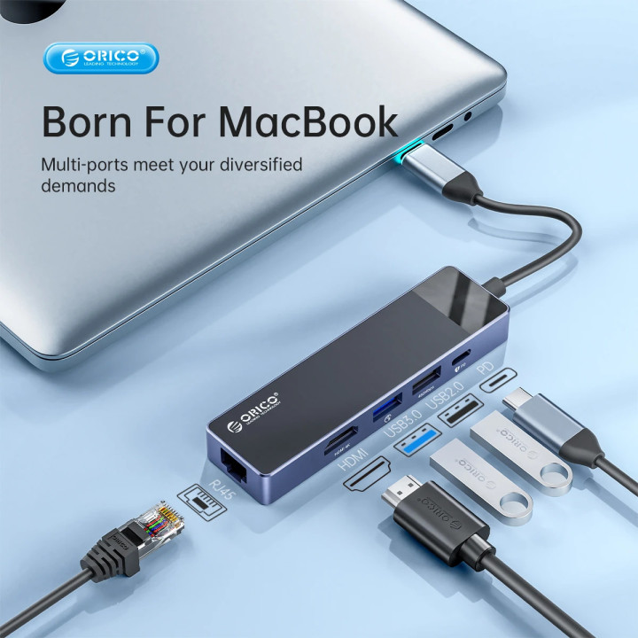 Докинг станция Orico DM-10P-BK-BP, Type-C, HDMI, USB-A x4, USB-C PD100W, LAN 1Gbps, SD/TF - DM-10P-BK-BP - 3