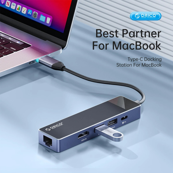 Докинг станция Orico DM-10P-BK-BP, Type-C, HDMI, USB-A x4, USB-C PD100W, LAN 1Gbps, SD/TF - DM-10P-BK-BP - 6