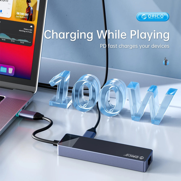 Докинг станция Orico DM-10P-BK-BP, Type-C, HDMI, USB-A x4, USB-C PD100W, LAN 1Gbps, SD/TF - DM-10P-BK-BP - 8