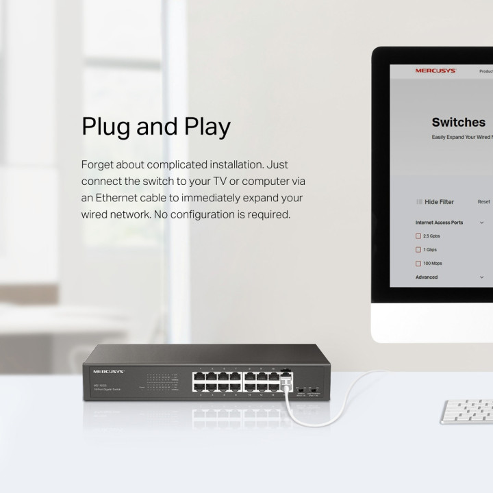 Мрежов комутатор Mercusys MS116GS, 16-портов Gigabit - 7