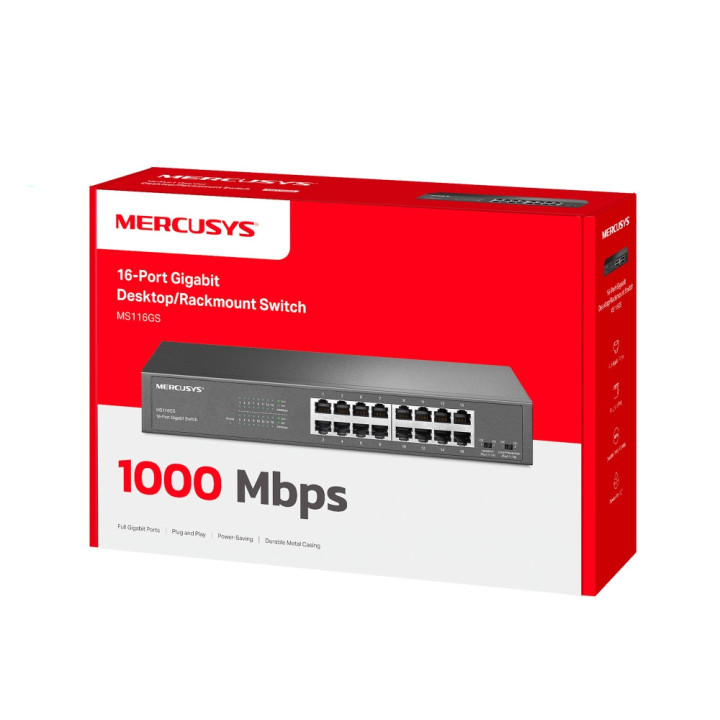 Мрежов комутатор Mercusys MS116GS, 16-портов Gigabit - 8