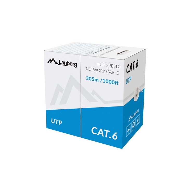 LAN кабел Lanberg CAT.6 UTP, 305m solid CCA Grey - LCU6-10CC-0305-S - 1