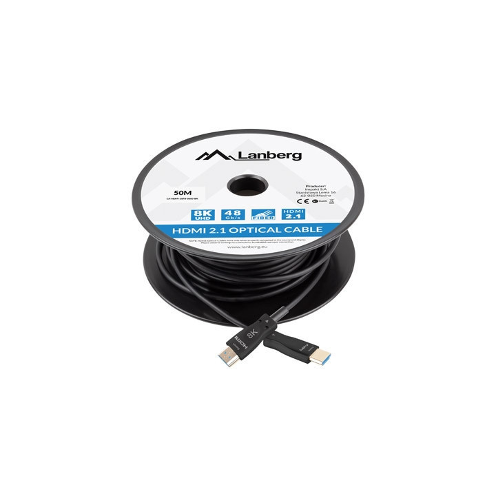 HDMI кабел Lanberg, 50m, HDMI M/M v2.1 оптичен черен AOC - CA-HDMI-30FB-0500-BK - 3