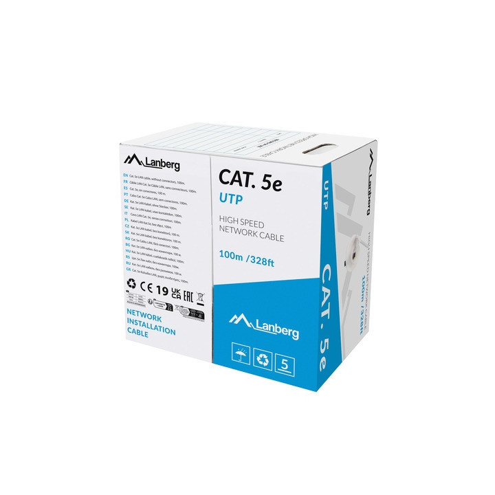 Мрежов кабел Lanberg Cat.5e UTP, 100m, solid Cu, Grey - LCU5-12CU-0100-S - 1