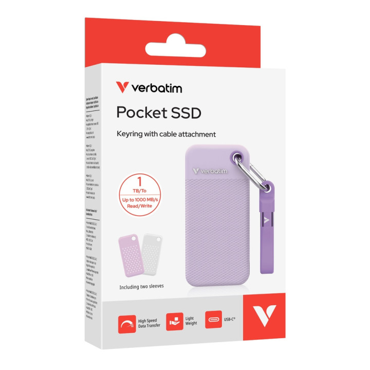 Външни SSD диск Verbatim Pocket, 1TB USB 3.2 Gen 2 Purple - 32322 - 5
