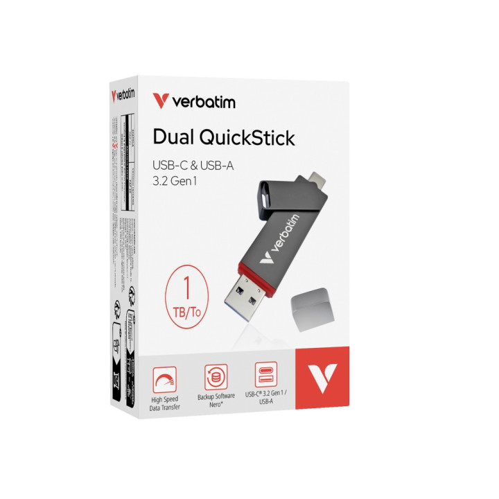 Външен SSD диск Verbatim Dual QuickStick, 1TB USB 3.2 Gen 1 - 32043 - 5