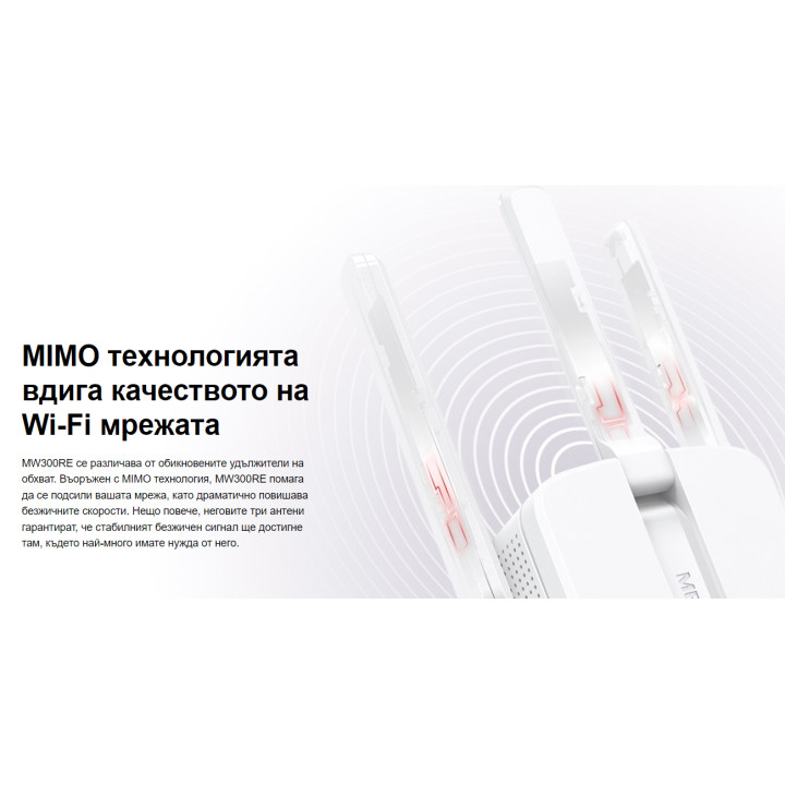 Wi-Fi удължител Mercusys MW300RE, 300 Mbps 2.4 GHz - 6