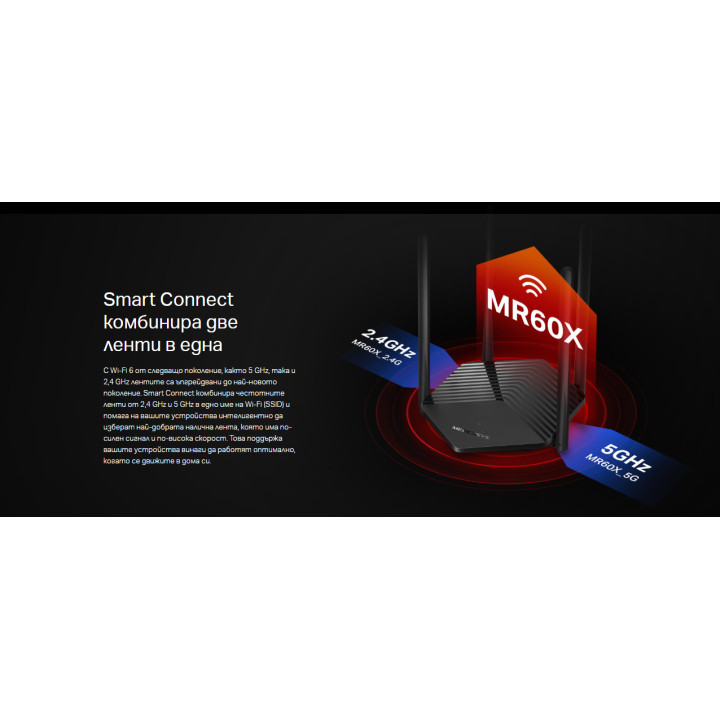 WiFi рутер Mercusys MR60X, 2-лентов WiFi 6 AX1500 - 11