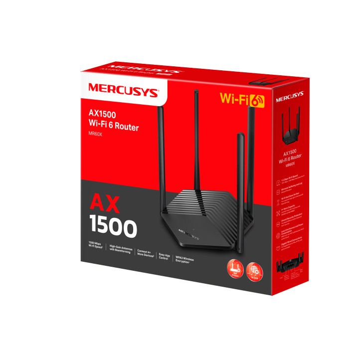 WiFi рутер Mercusys MR60X, 2-лентов WiFi 6 AX1500 - 16