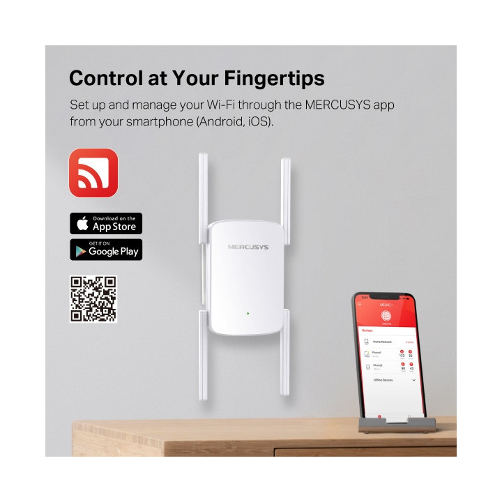 Удължител на обхват Mercusys ME50G, AC1900, 5GHz, 4 външни антени - 8