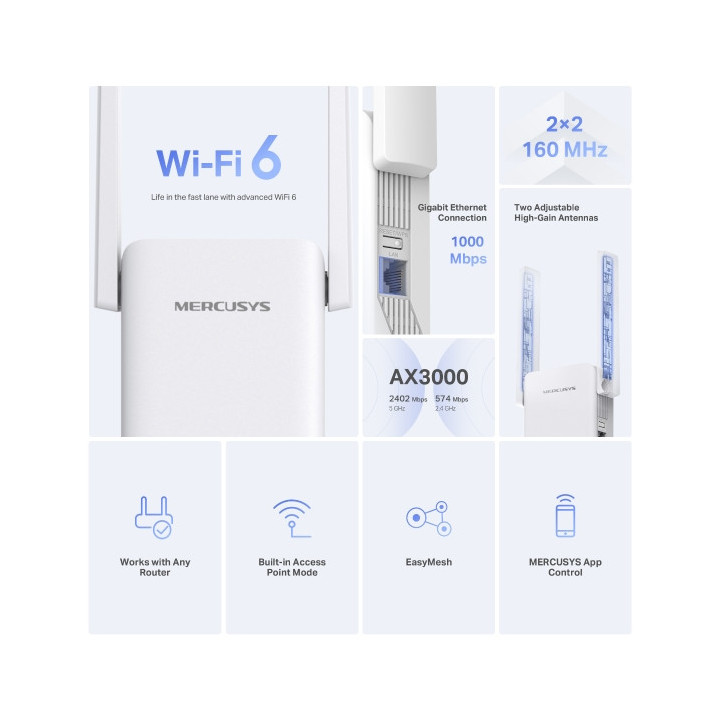 Удължител на обхват Mercusys ME80X AX3000 - 3