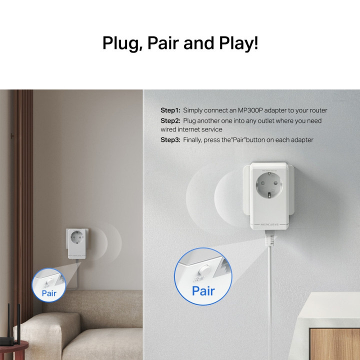 Стартов комплект Powerline адаптери Mercusys MP300P, AV600 - MP300P KIT - 3