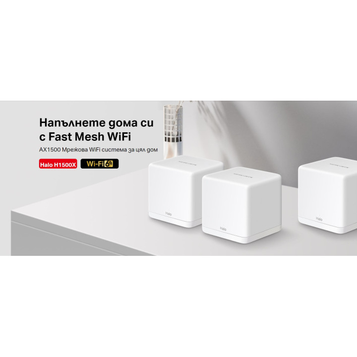 Безжична Wi-Fi 6 Mesh система Mercusys Halo H1500X (2-pack), AX1500, 802.11ax - 2