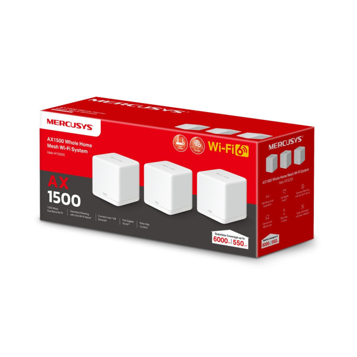 Безжична мрежна система Mercusys Halo H1500X (3-pack), Wi-Fi 6 AX1500, Dual Band - 12