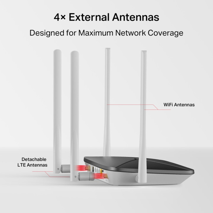 Безжичен рутер MERCUSYS MB135-4G, AC1200 Dual Band, 4G LTE, 3× LAN портове, 2× външни антени - 6