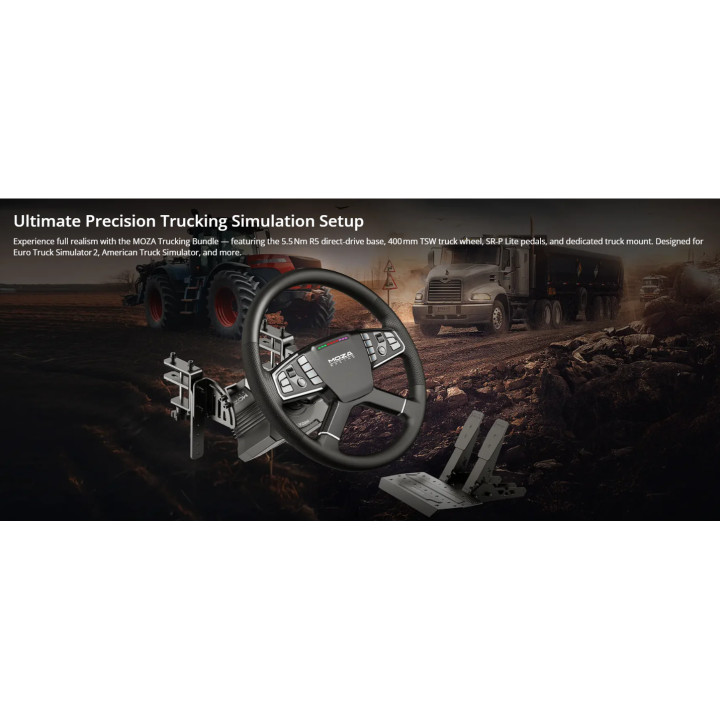 Геймърски волан MOZA Racing R5 Trucking Bundle, Черен, С кабел, PC съвместимост, Вибрации, Авиационна алуминиева сплав - RS071 -