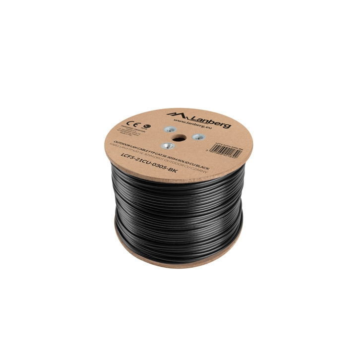 LAN кабел Lanberg Cat.5e F/UTP, 305m твърд външен CU черен - LCF5-21CU-0305-BK - 2