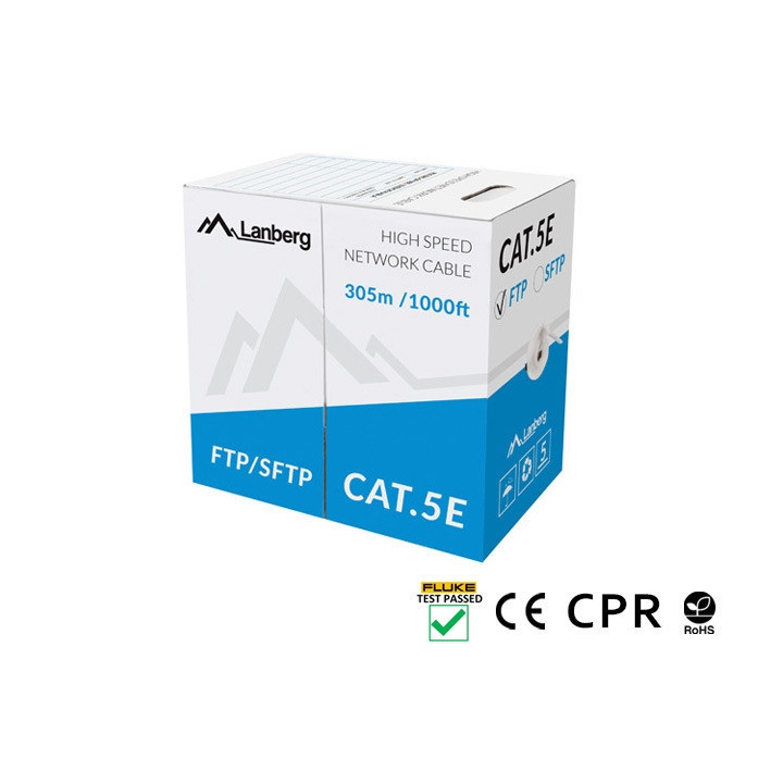 Кабел Lanberg Cat. 5e S/FTP, 305m, Solid Cu, Grey - LCS5-11CU-0305-S - 1