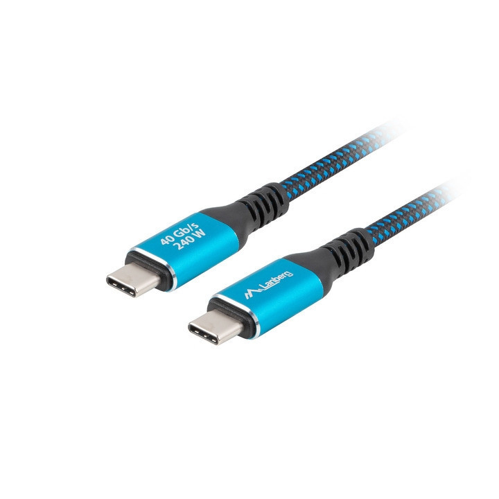 USB-C кабел Lanberg, 2m USB-C M/M 240W 8K 60Hz Black/Blue - CA-CMCM-45CU-0020-BK - 1
