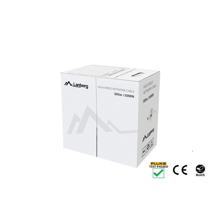 Мрежов кабел Lanberg Cat.5e UTP 305m, твърд мед, черен - LCU5-12CU-0305-BK - 1