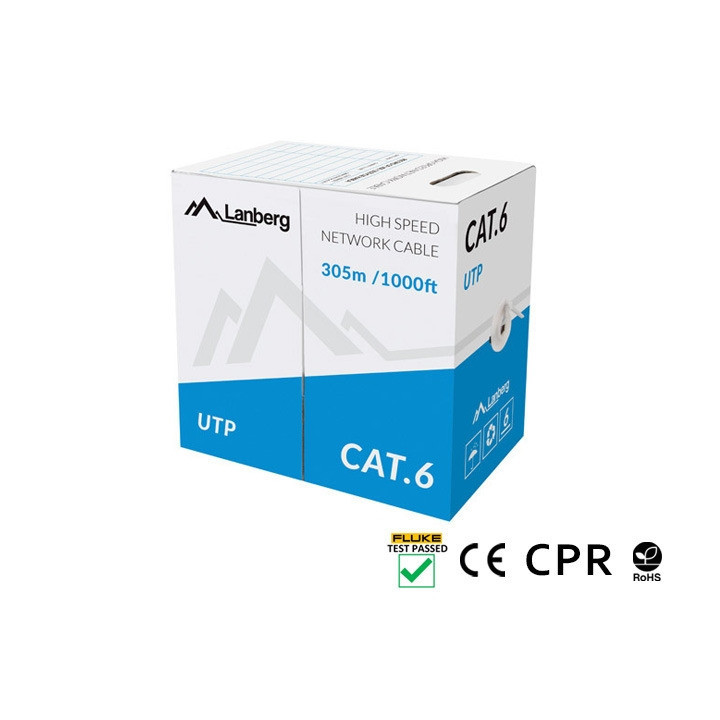 Кабел Lanberg CAT.6 UTP, 305m solid Cu grey - LCU6-11CU-0305-S - 1