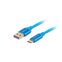 USB кабел Lanberg, USB-C (M) към USB-A (M) 2.0, 1m, син, 5A - CA-USBO-21CU-0010-BL - 1