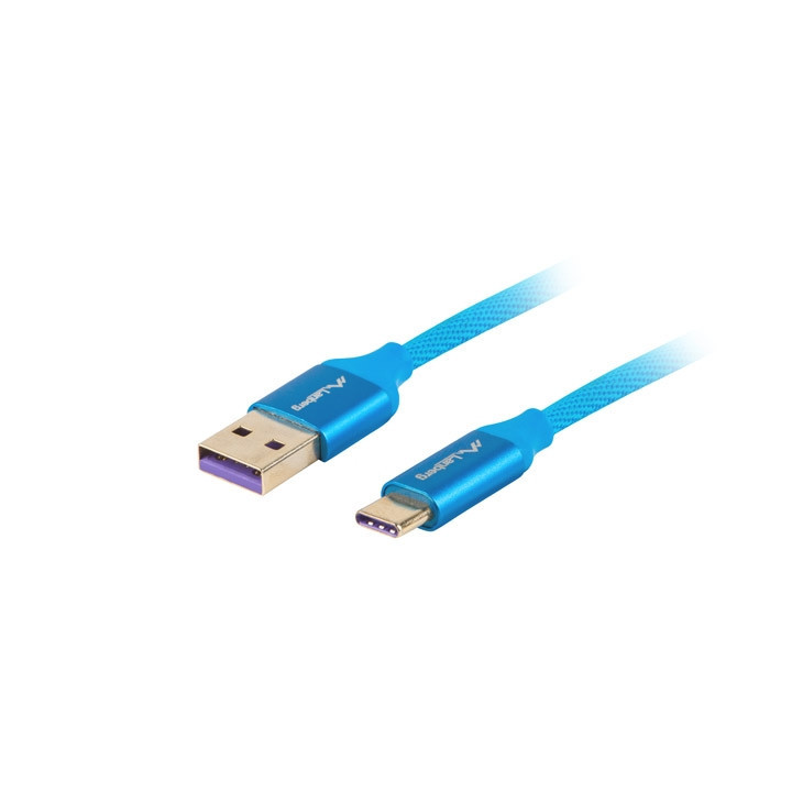 USB кабел Lanberg, USB-C (M) към USB-A (M) 2.0, 1m, син, 5A - CA-USBO-21CU-0010-BL - 1