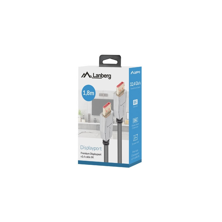 Кабел LANBERG DisplayPort, 1.8m 8K 60Hz V1.4 черен - CA-DPDP-20CU-0018-BK - 3