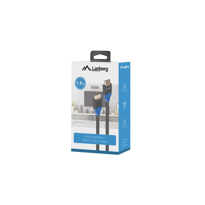 HDMI кабел Lanberg, M/M V2.0 1.8m 4K черен - CA-HDMI-15CU-0018-BK - 5