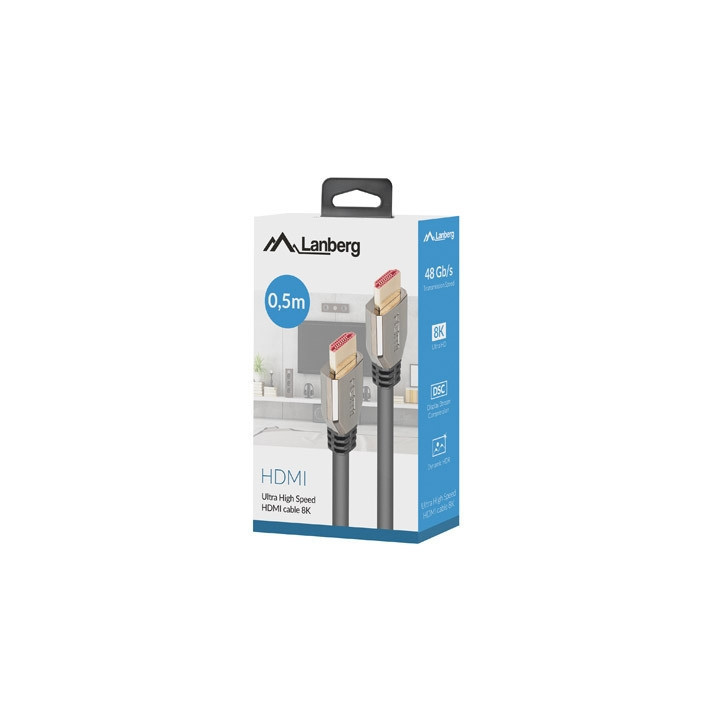 HDMI кабел Lanberg, HDMI-A 2.1 male/male, 8K 60Hz, 0.5m, черен - CA-HDMI-30CU-0005-BK - 3