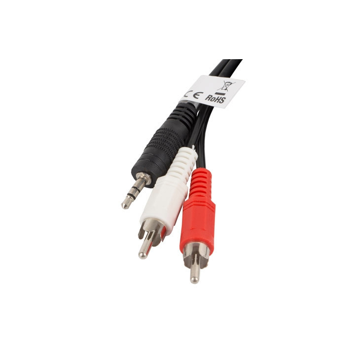 Аудио кабел Lanberg, Mini Jack 3.5mm към 2x RCA, 2m, черен - CA-MJRC-10CC-0020-BK - 1