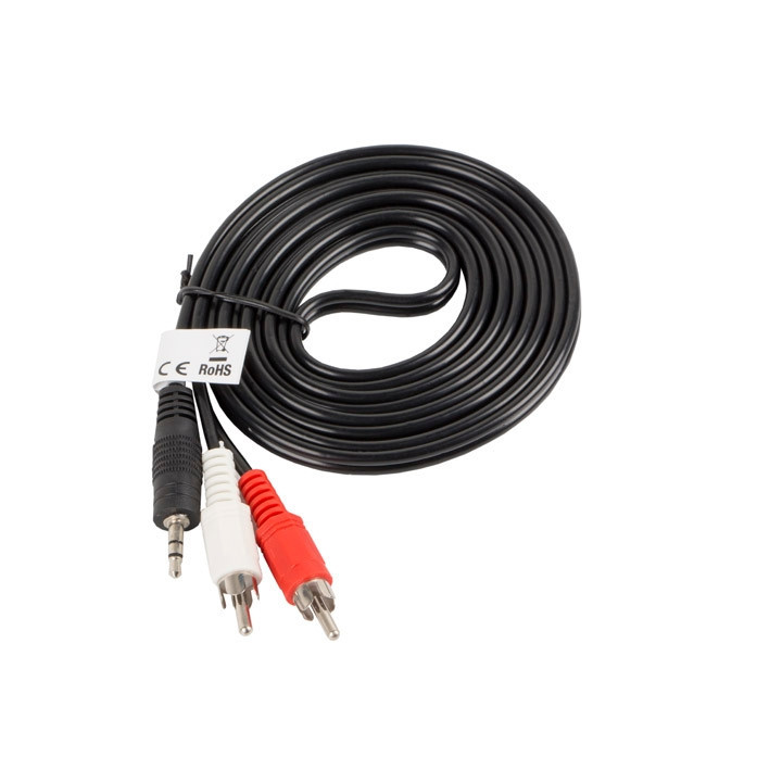 Аудио кабел Lanberg, Mini Jack 3.5mm към 2x RCA, 2m, черен - CA-MJRC-10CC-0020-BK - 2