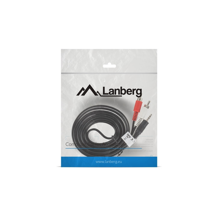 Аудио кабел Lanberg, Mini Jack 3.5mm към 2x RCA, 2m, черен - CA-MJRC-10CC-0020-BK - 3