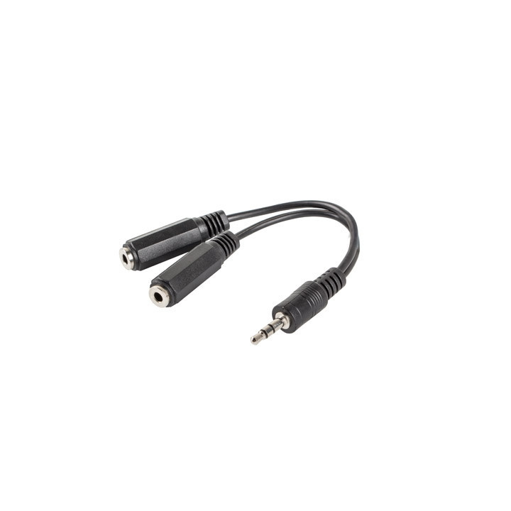 Аудио адаптер LANBERG, Stereo Mini Jack 3.5mm (M) към 2x Stereo Mini Jack 3.5mm (F), 0.1m, черен - AD-0024-BK - 2