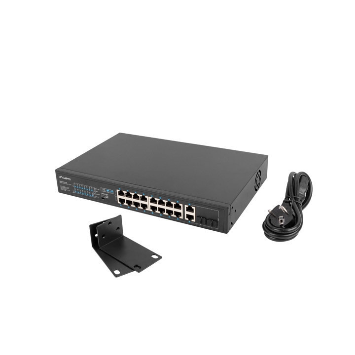 Мрежов суич Lanberg, 16x 100BASE-T PoE+/2x 1GB SFP Rackmount 250W - RSFE-16P-2C-250 - 1