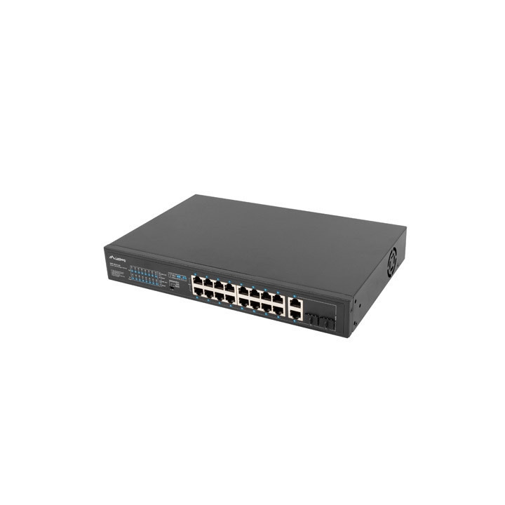 Мрежов суич Lanberg, 16x 100BASE-T PoE+/2x 1GB SFP Rackmount 250W - RSFE-16P-2C-250 - 2