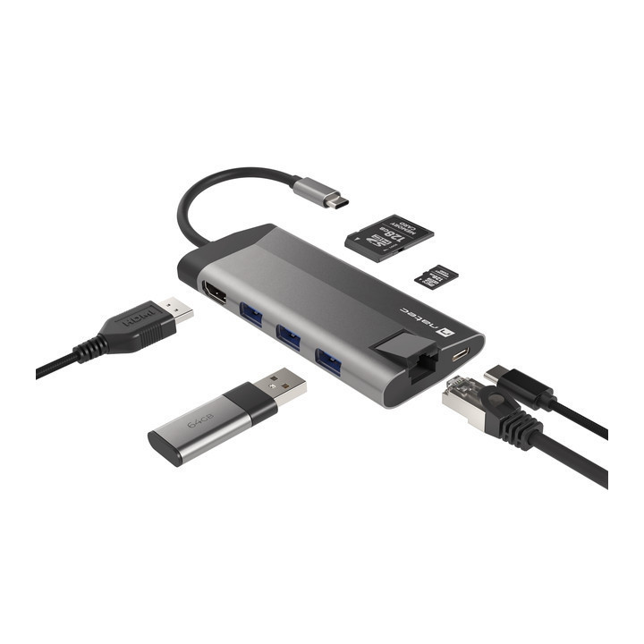 Докинг станция NATEC Fowler Plus, USB 3.0 HUB, HDMI 4K, USB-C PD 100W, RJ45, SD/MicroSD - NMP-1690 - 1