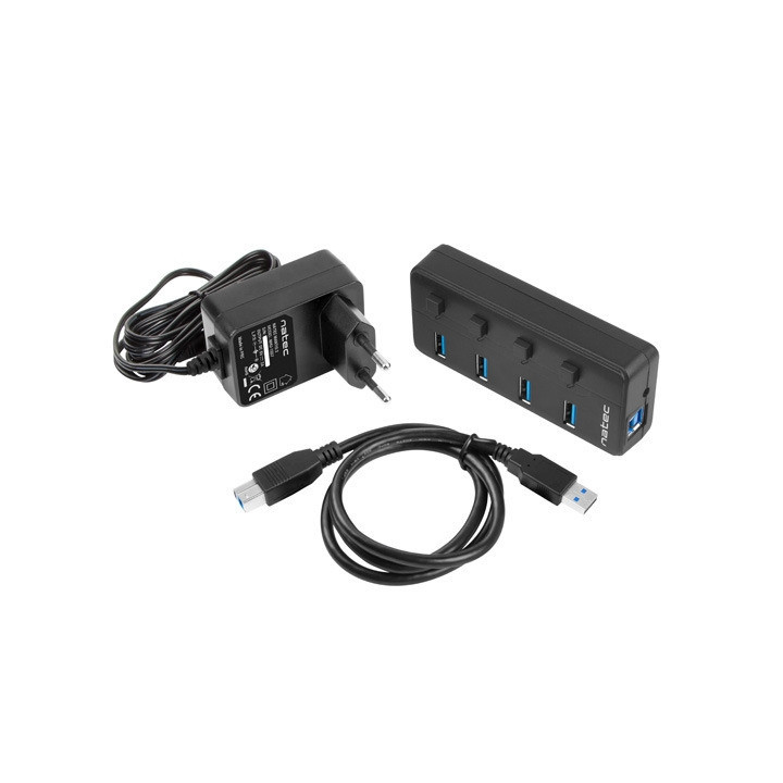 USB хъб Natec Mantis 2, 4 порта USB 3.0 Type-A, захранване USB-B 230V - NHU-1557 - 1