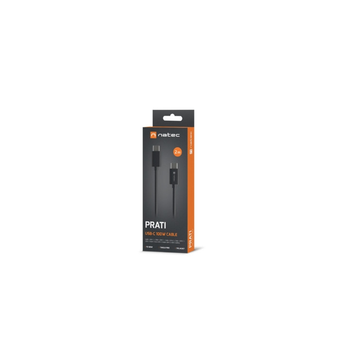 Кабел Natec USB-C към USB-C, 2m, PD 100W, Black - NKA-2147 - 3